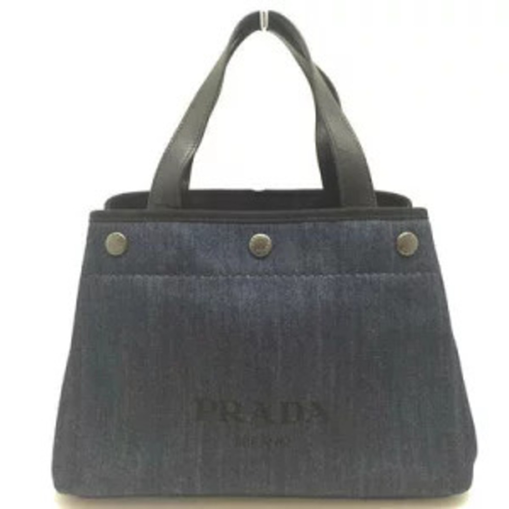 PRADA Denim City Calf Bag Leather Blue Black